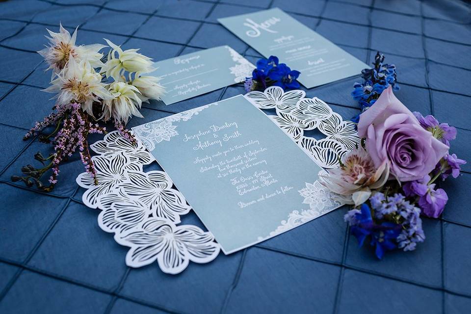 Something blue lasercut invite