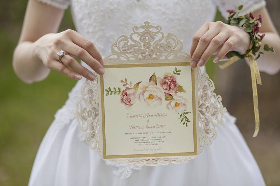 Watercolor lasercut invite