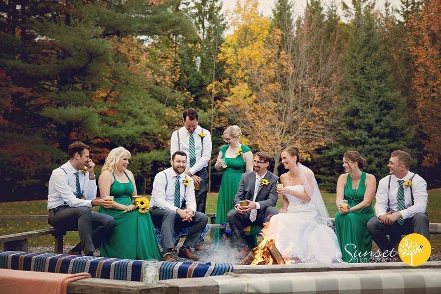 Bridal party at firepit