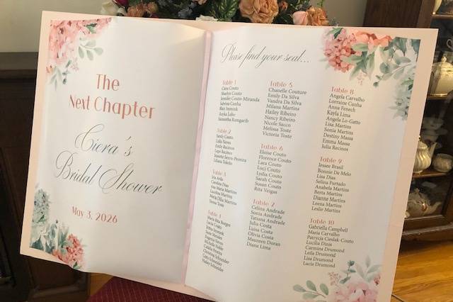 Open book seating chart