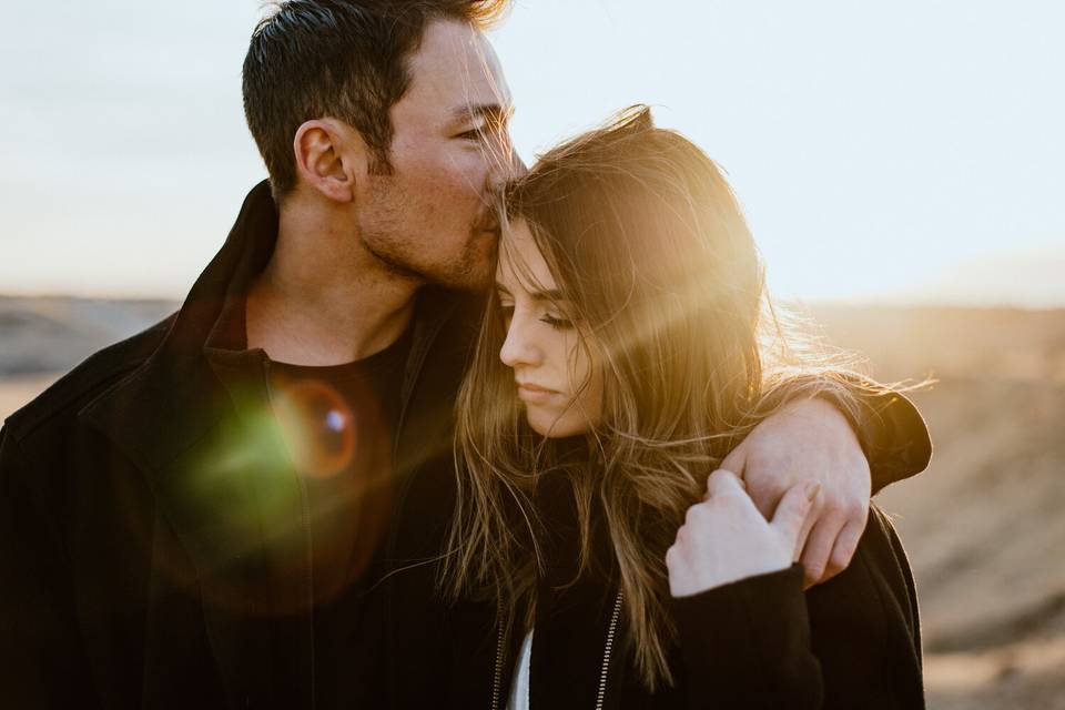 Sunset winter engagement