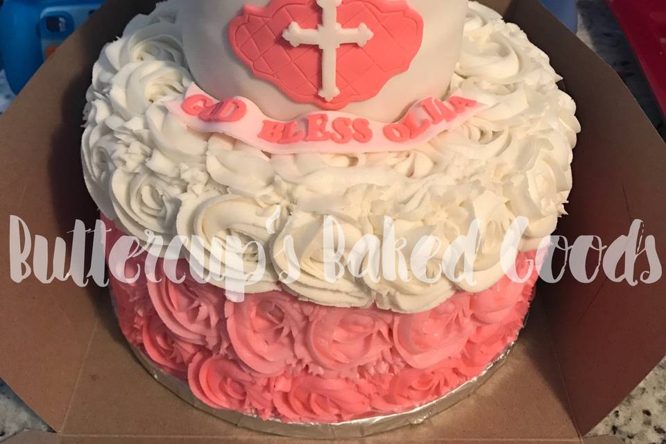 Rosette & fondant baptism cake