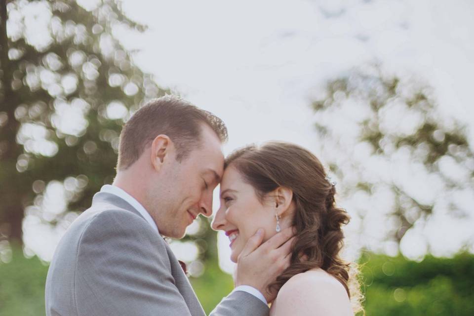 Bride and groom embracing