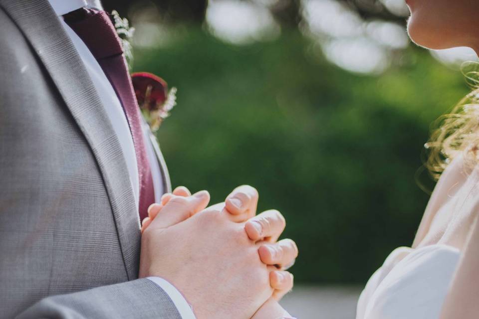 Bride and groom embracing