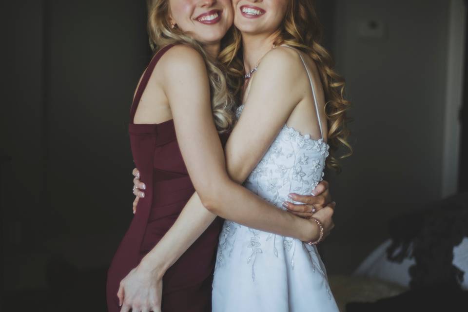 Bride and bridesmaid