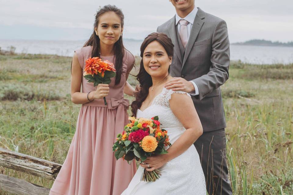 Bride and children