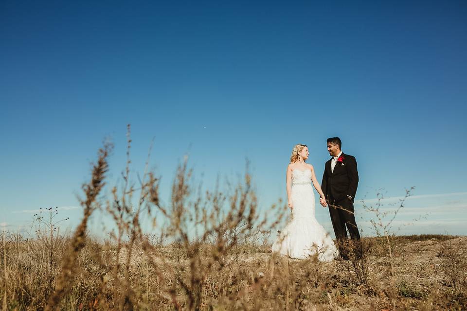 Blue skies wedding day