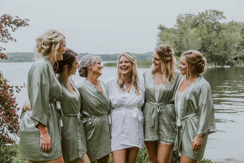 Laughing bridemaids
