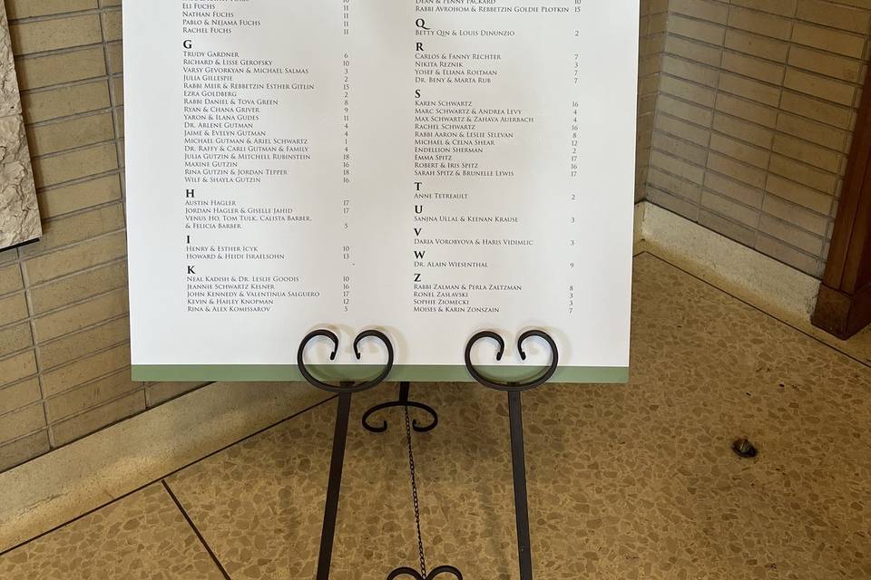 Alphabetical seating chart