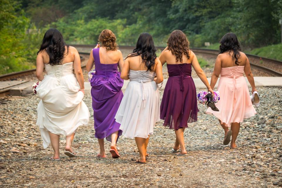 Bride and bridesmaids