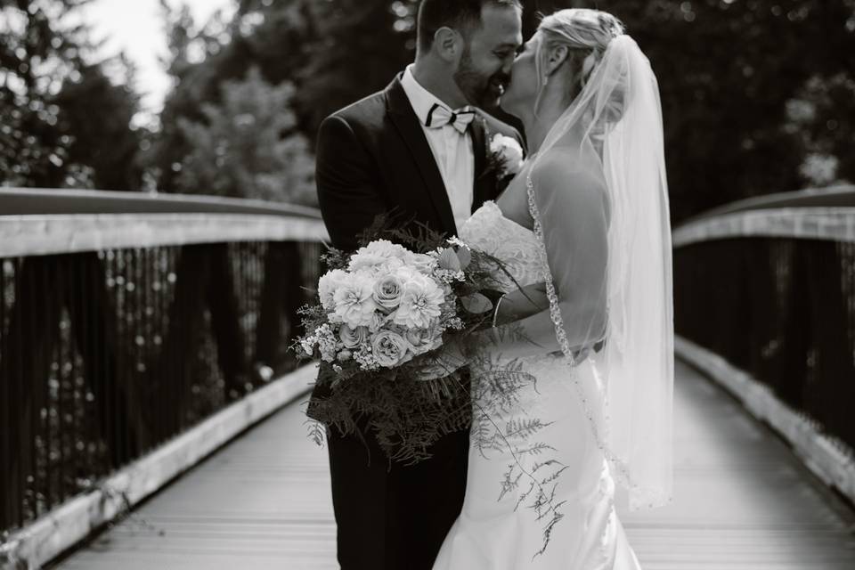 Bride and Groom on Bridge