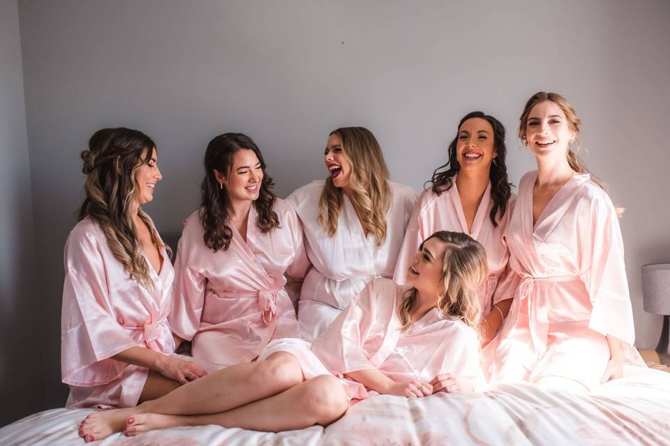 Bridesmaids on the bed