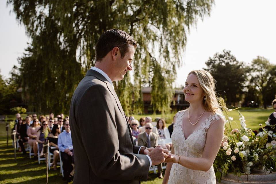 Bride and Groom Running Togeth