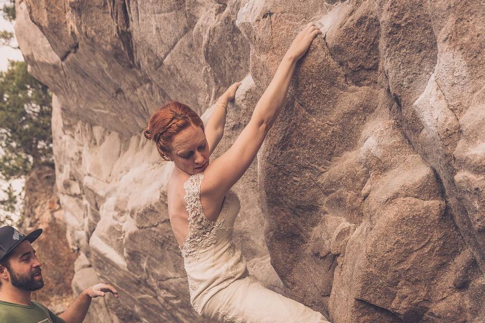 Bride bouldering Vernon, BC