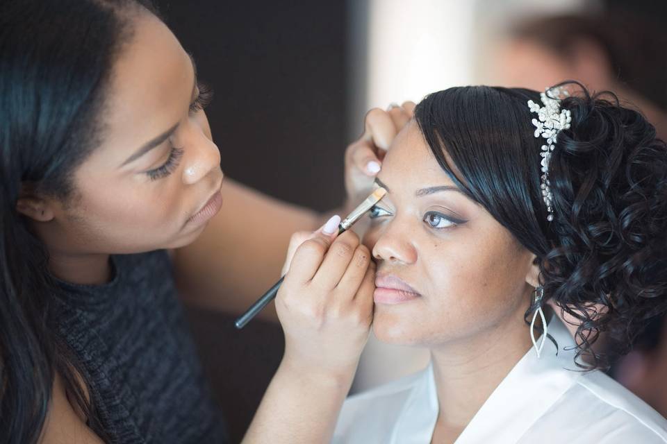 Bridal makeup action shot