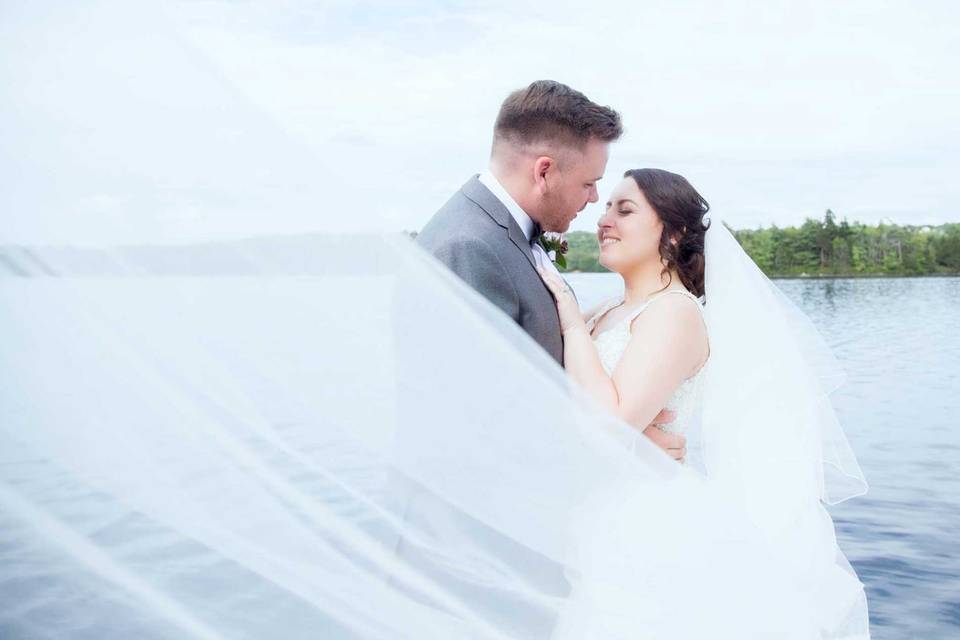 Bride and Groom with Veil