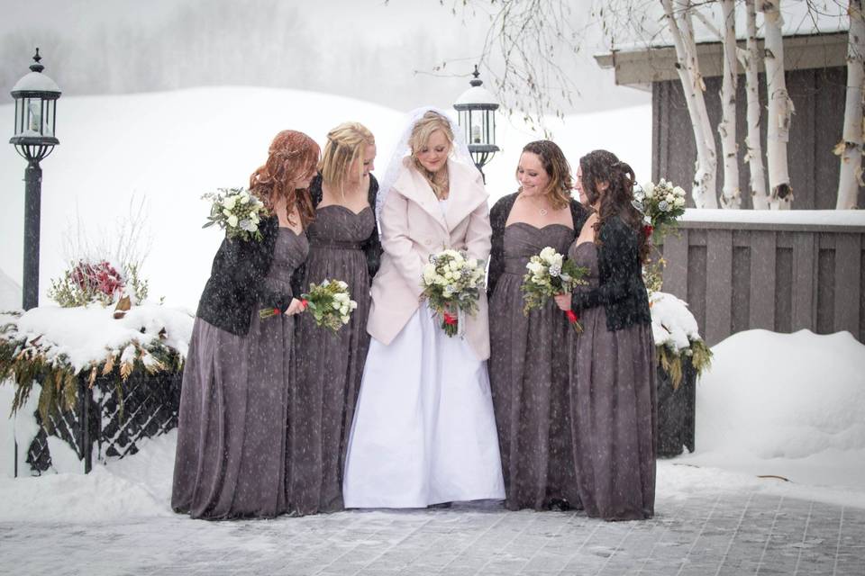 Snowy bridal party