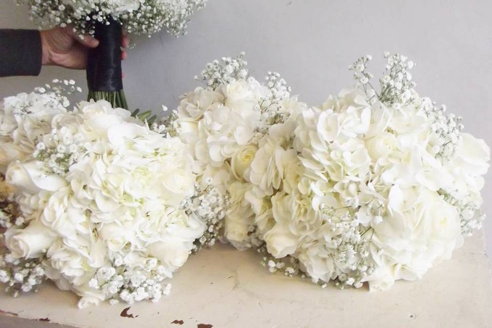 Hydrangeas and Red Roses