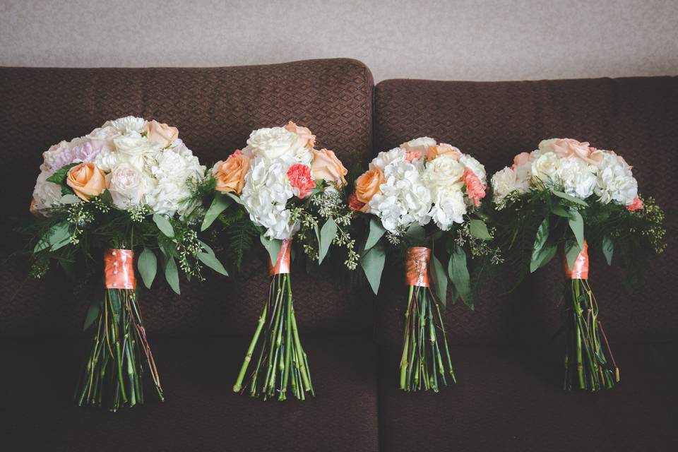 Hydrangeas, Carnations, Roses