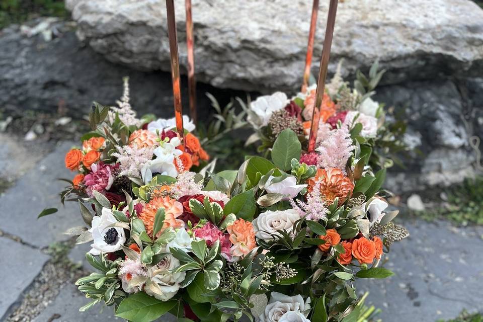 Bridesmaids bouquets in orange