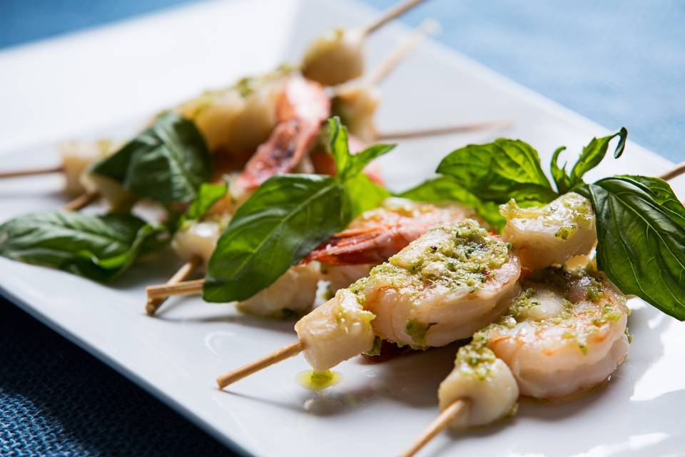 Prawn and scallop skewers