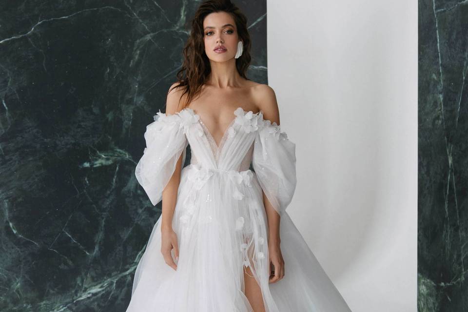 Wedding dress with a slit