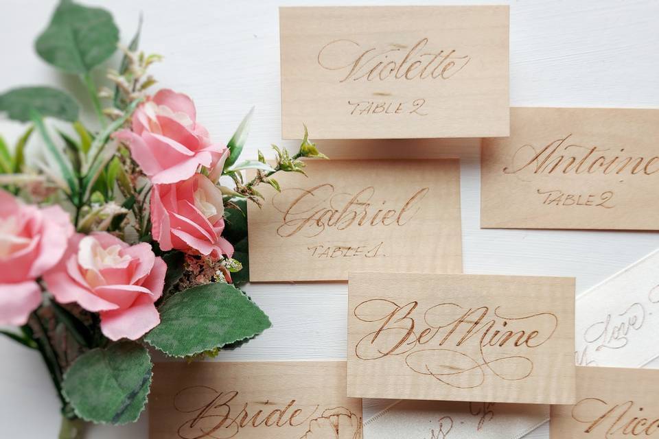 Wooden Place Cards - Pyrograph