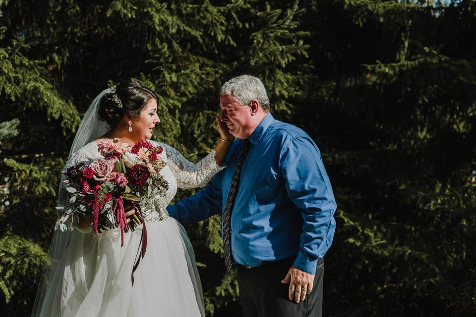 First look bride and father