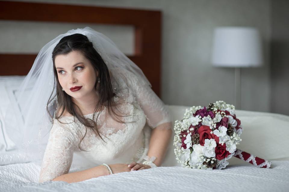 Bride relaxing in her prep