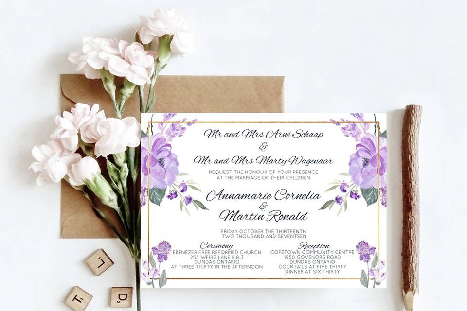 Lilac & Gold Invitation