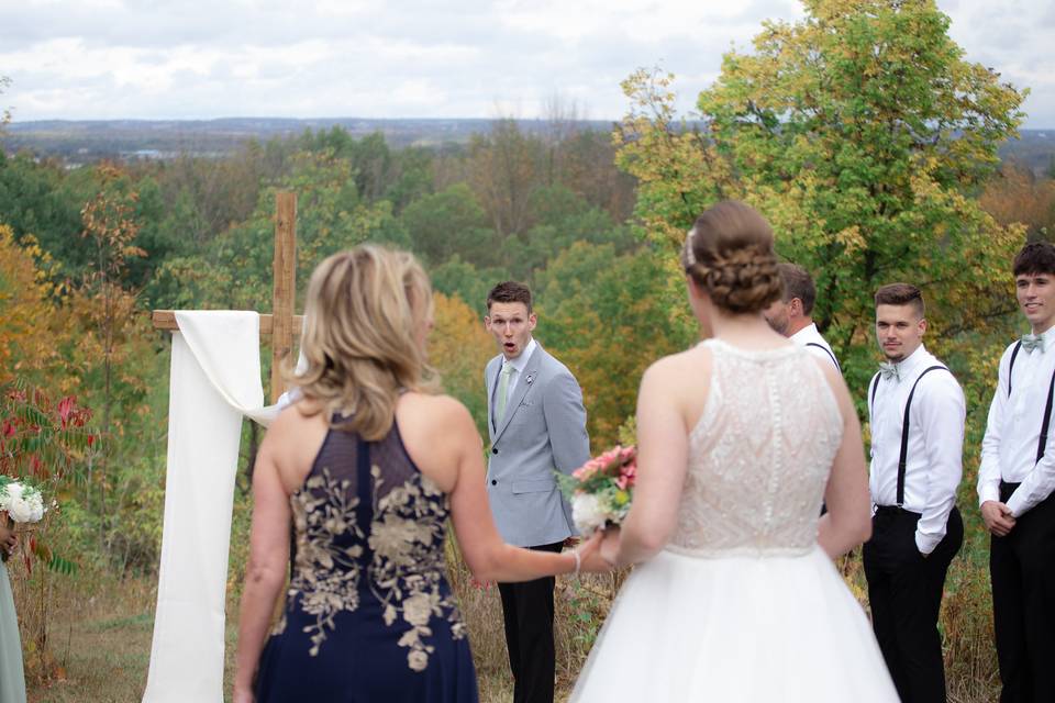 Groom's reaction to bride