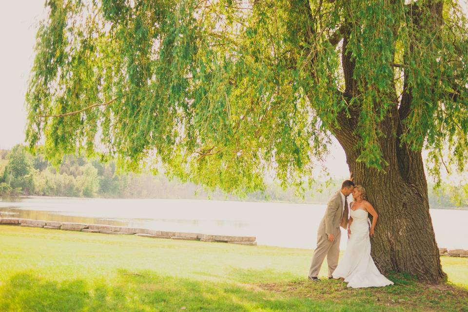 Bride and Groom under a tree