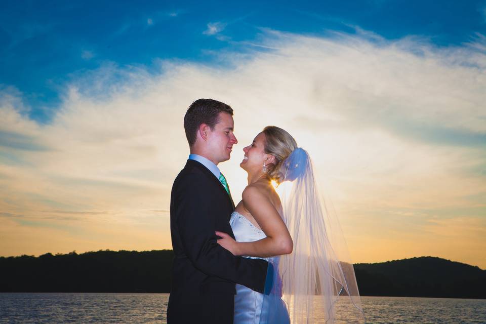 Couple posing sunset