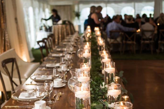 Wooden tent table setting