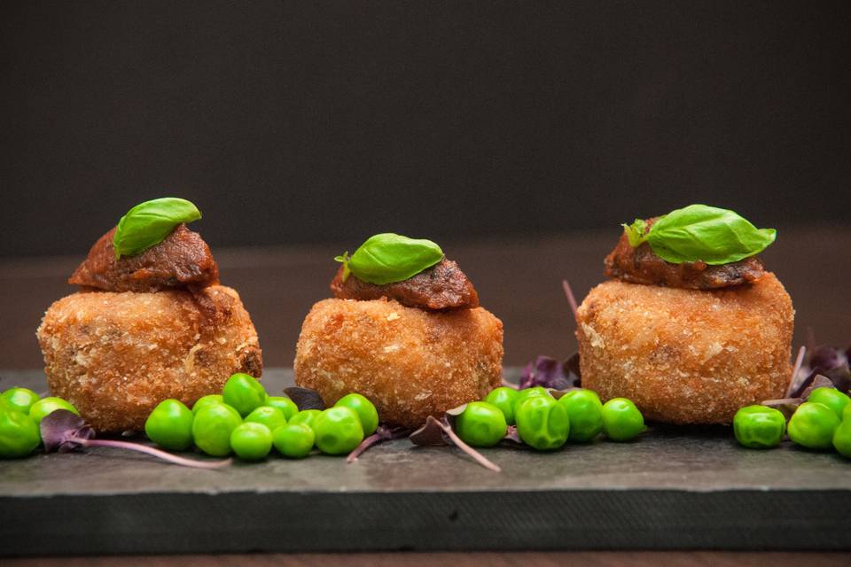 Pea and Truffle Risotto Cake