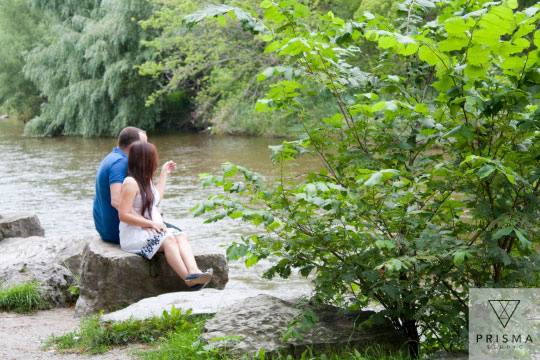 Engagement sitting on rocks