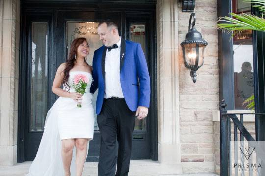 Bride and groom walking