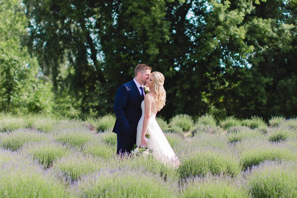 Lavender field wedding portrai