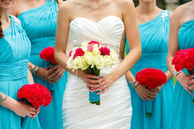 Turquoise and Coral Bridesmaid Dresses