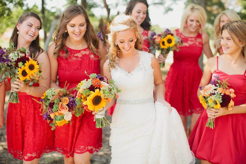 Yellow and best sale red bridesmaid dresses