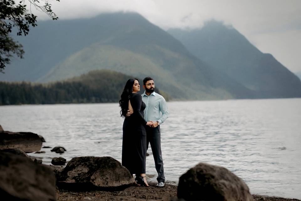 Couple standing at Alouette lake