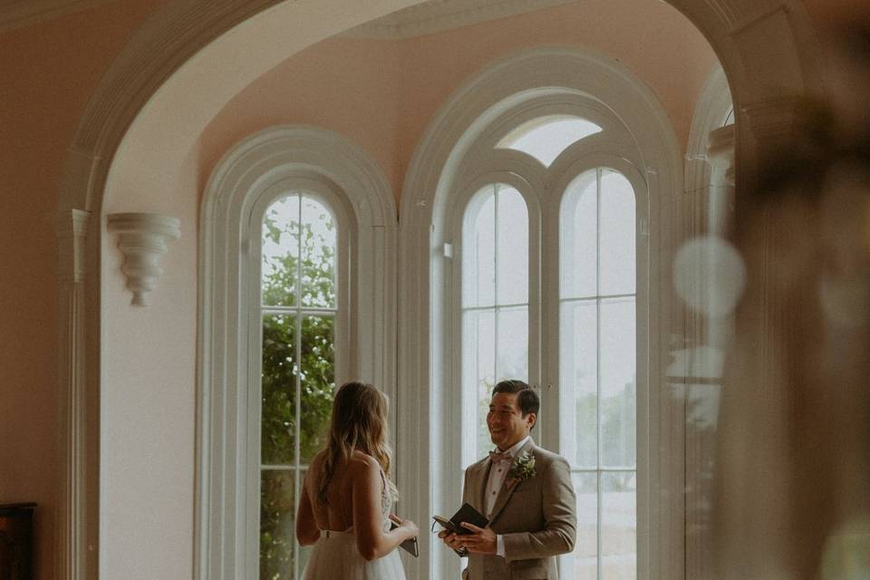 Bride and Groom in Music Room