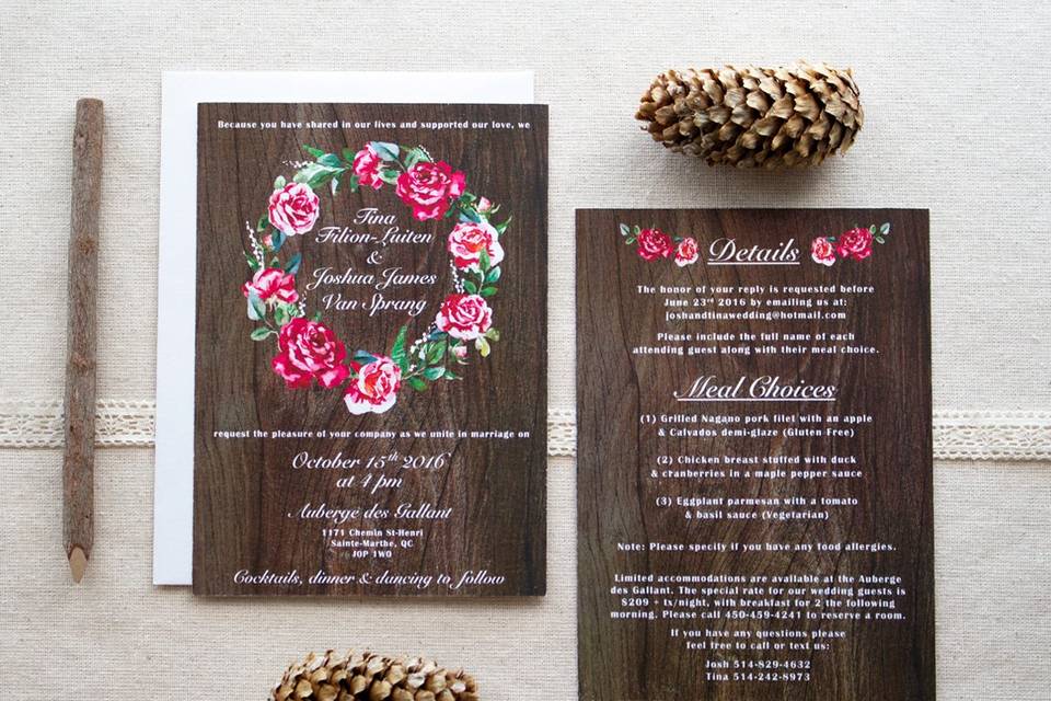 Boho rustic wedding invitation