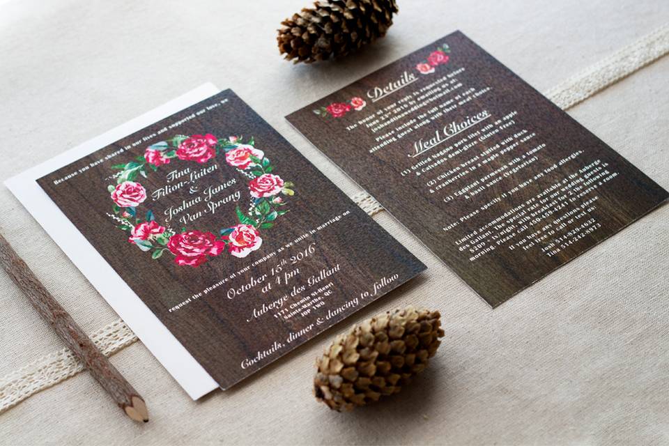 Boho rustic wedding invitation