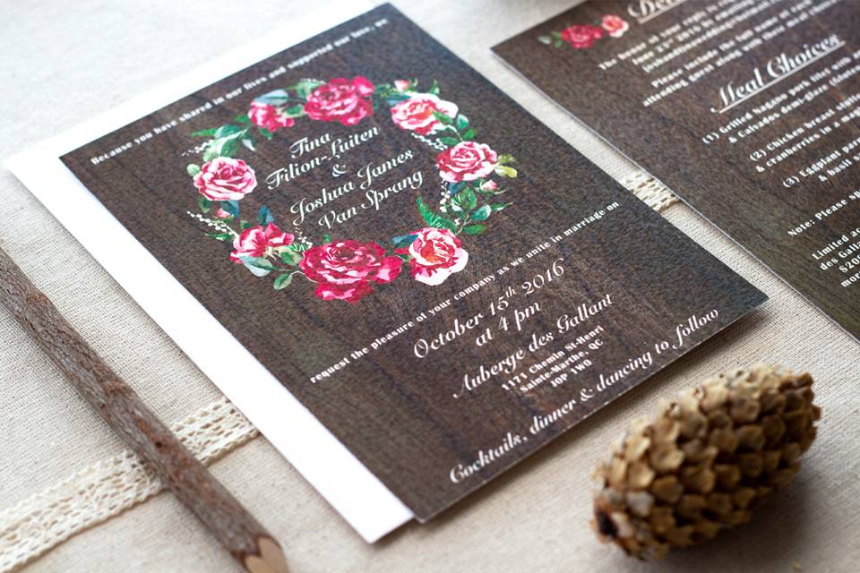 Boho rustic wedding invitation