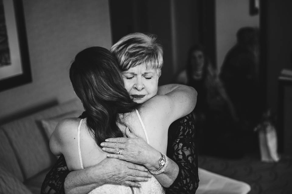 Emotional mother daughter hug