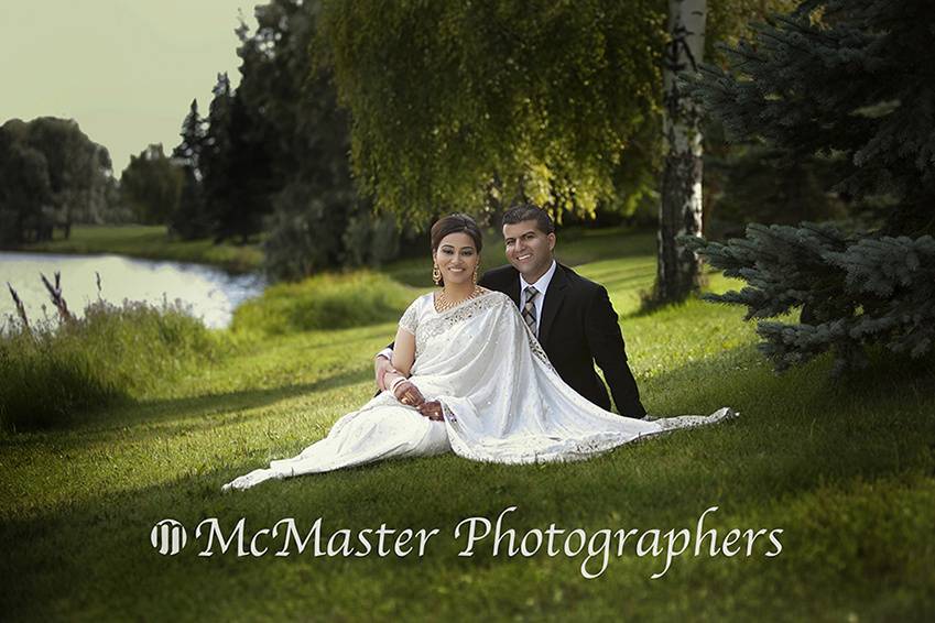 Classical pose by the pond