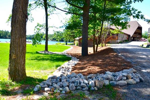Lawn area to main lodge