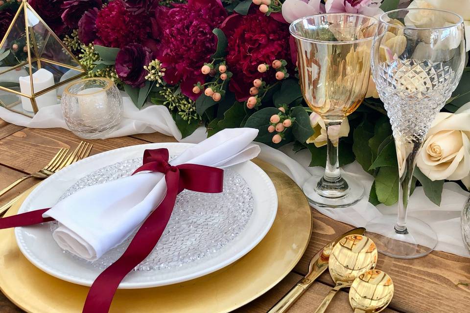 Burgundy place settings