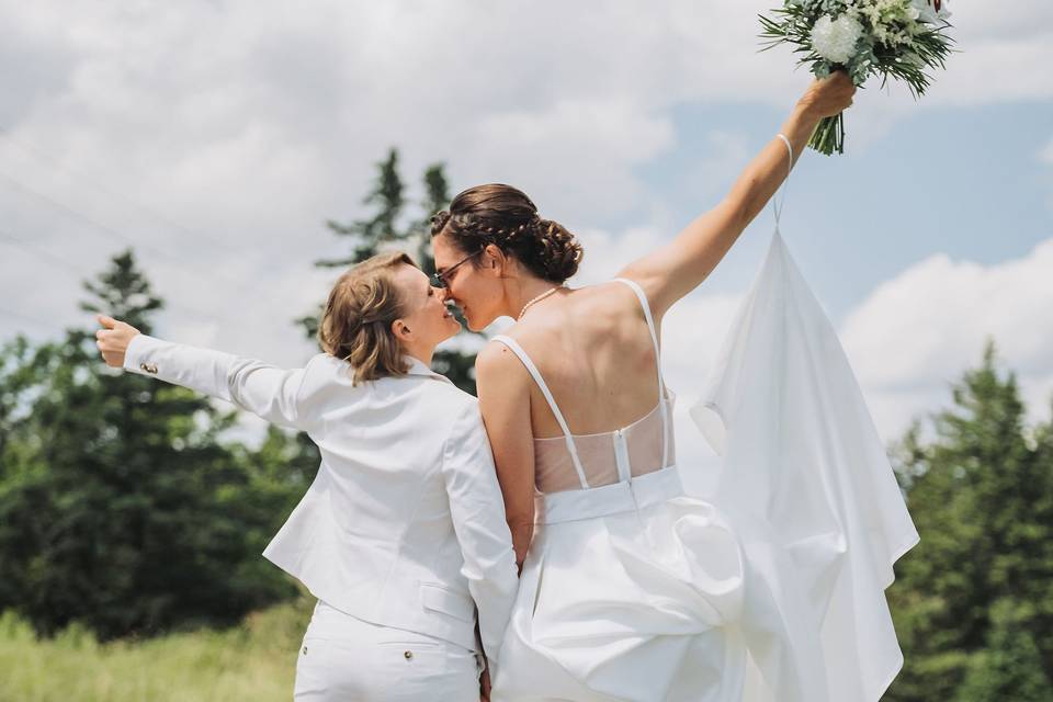 Two brides celebrate.